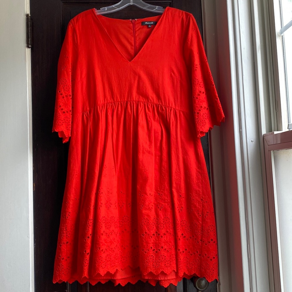 Madewell red eyelet sleeve dress. Size 8